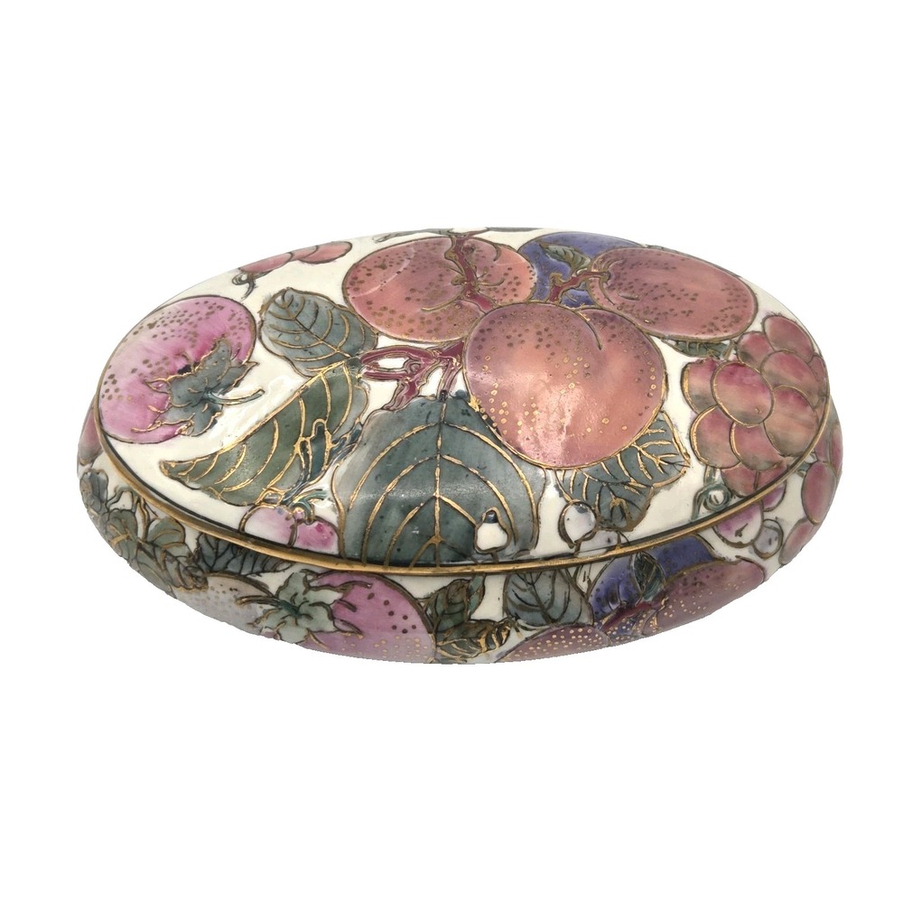 VINTAGE Toyo China Oval Enameled Trinket Jewelry Box‎